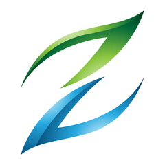 Green and Blue Glossy Fire Shaped Letter Z Icon