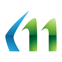 Green and Blue Glossy Horn Shaped Letter M Icon