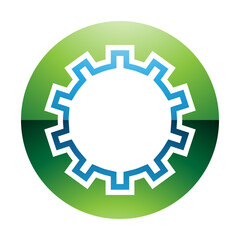 Green and Blue Glossy Letter O Icon with Castle Wall Pattern