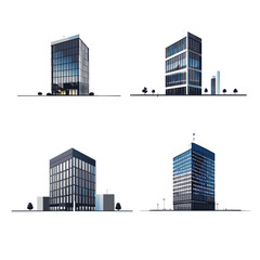 set of building on white background