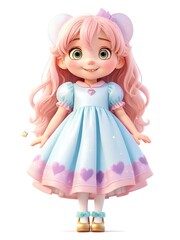 cute little  adorable  doll in fancy frock on white background