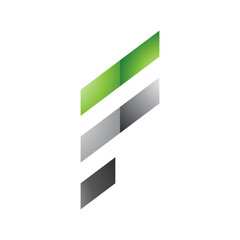 Green and Grey Glossy Letter F Icon with Diagonal Stripes