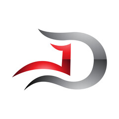 Grey and Red Glossy Letter D Icon with Wavy Curves