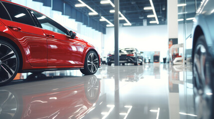 Close-up inside interior car showroom for sale and peoples