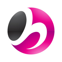 Magenta and Black Glossy Circle Shaped Letter H Icon