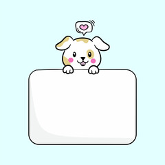 Cute little dog cartoon with blank sign