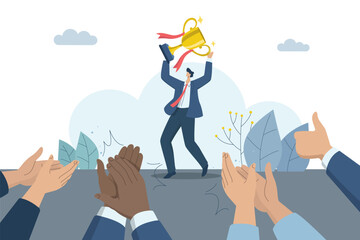 Congratulations from colleagues with clapping, Appreciation and applause for the great work, Successful business deal, Promoted or Best Employee, Vector design illustration.