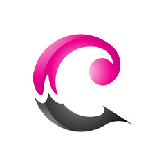 Magenta and Black Glossy Round Curly Letter C Icon