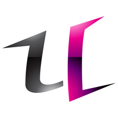 Magenta and Black Glossy Spiky Shaped Letter U Icon