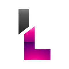 Magenta and Black Glossy Split Shaped Letter L Icon