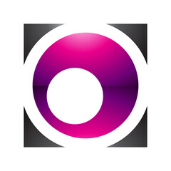 Magenta and Black Glossy Square Letter O Icon