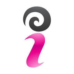 Magenta and Black Glossy Swirly Letter I Icon