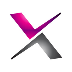 Magenta and Black Glossy Tick Shaped Letter X Icon