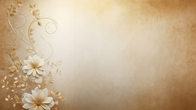 Wandbild mit Blumen und Ranken in beige f&uuml;r Tapeten und Hintergrundmotiv als Druckvorlage, ai generativ
