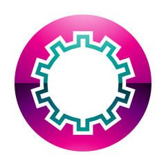 Magenta and Green Glossy Letter O Icon with Castle Wall Pattern