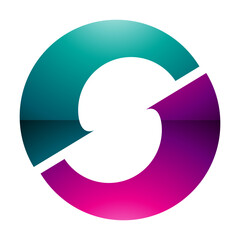 Magenta and Green Glossy Letter O Icon with an S Shape in the Middle