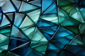 Richly colored triangles converge deep blue, green, white, and vibrant cyan Generative AI