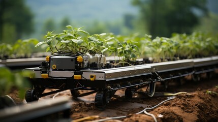 Robot drone for the care and collection of greens and vegetables. Automated harvesting in the greenhouse and in the garden, advanced technology.
