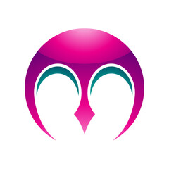 Magenta and Green Glossy Round Letter M Icon with Pointy Tips