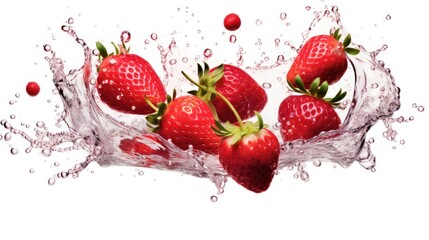strawberries with a splash of juice on a white background