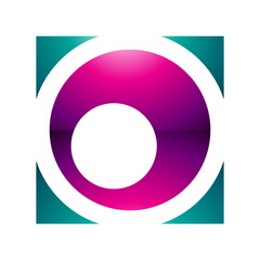 Magenta and Green Glossy Square Letter O Icon