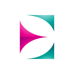 Magenta and Green Glossy Uppercase Letter E Icon with Curvy Triangles