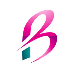 Magenta and Persian Green Slim Glossy Letter B Icon with Pointed Tips