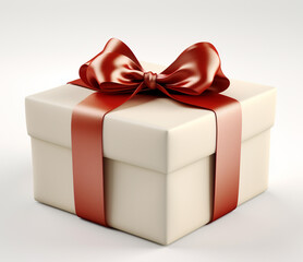 Gift box with red bow isolated on white background.