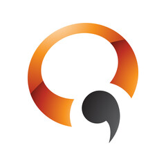 Orange and Black Glossy Comma Shaped Letter Q Icon