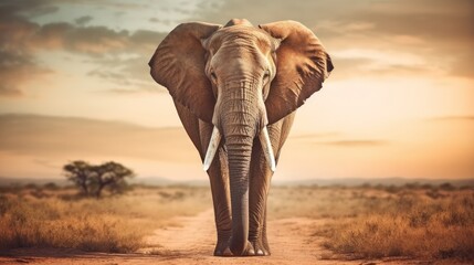 Fototapeta na wymiar elephant in the sunset. Generative AI