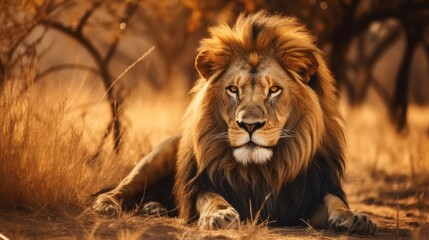 Naklejka na ściany i meble male lion in the wild. Generative AI