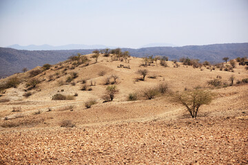 Very barren, desert-like landscape at Lake Natron in Tanzania, Africa