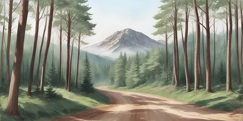 Foto op Canvas Gravel road through the forest. AI generated illustration © vector_master