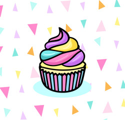 Drawing of a cute and colorful cupcake.