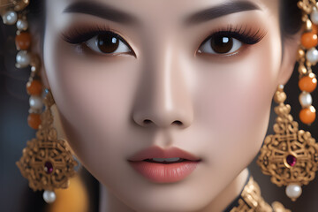 Beautiful Chinese woman with traditional earings generative AI