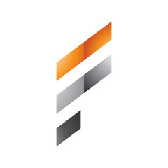 Orange and Grey Glossy Letter F Icon with Diagonal Stripes
