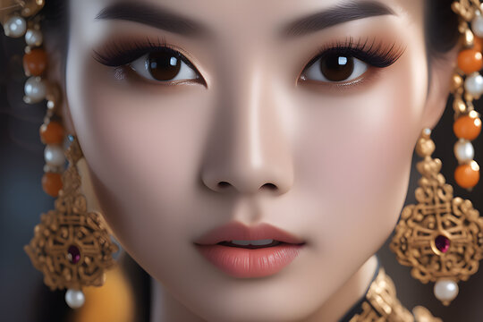 Beautiful Chinese woman with traditional earings generative AI