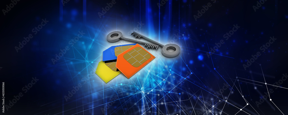 Poster 3d render sim card with key