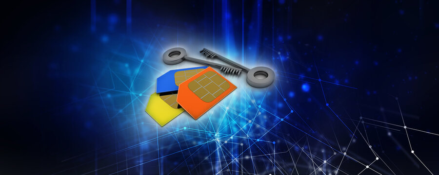 3d render Sim card with key