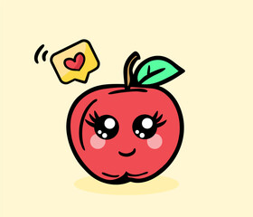 Drawing of an apple with a cute and happy face.