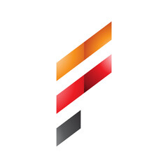 Orange and Red Glossy Letter F Icon with Diagonal Stripes