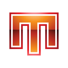 Orange and Red Glossy Letter M Icon with an Outer Stripe