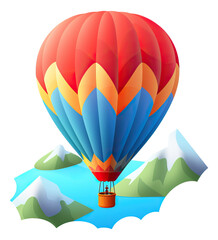 Colorful hot air balloon with sky and mountain isolated.