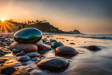 stones on the beach Generator Ai