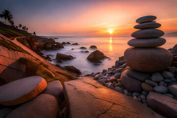 stones on the beach Generator AI