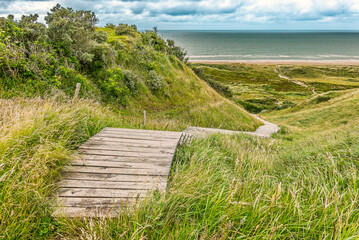 Hills and slopes at Svinkloes beach in Thy in Denmark - obrazy, fototapety, plakaty