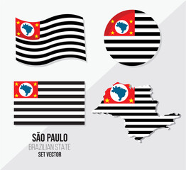 Sao Paulo Brazil state vector set Flag symbol map and circle flag.