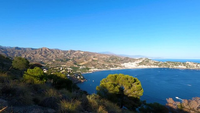 Mediterranean coastal landscape from Cerro Gordo. La Herradura, Andulasia, Southern Spain