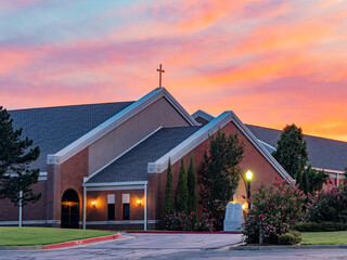 Sunset view of the St Monica Catholic Church