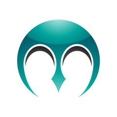 Persian Green and Black Glossy Round Letter M Icon with Pointy Tips